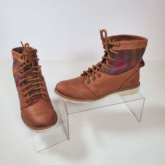 Timberland Women's Boots Size 8 Brown Leather Pendleton Bramhall Plaid Flannel - Picture 1 of 10
